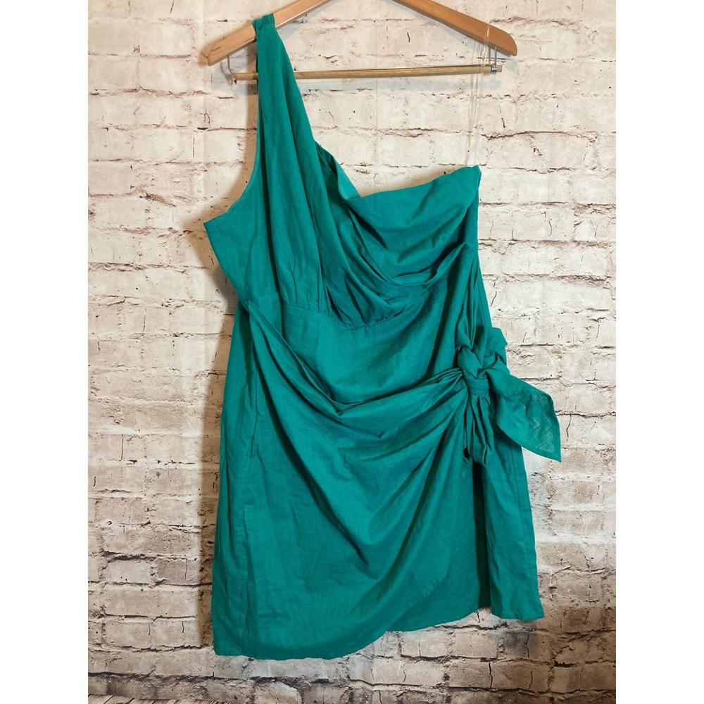Andree‎ By Unit Dress Womens 1X Emerald Green One Shoulder Tie Side Leading Role